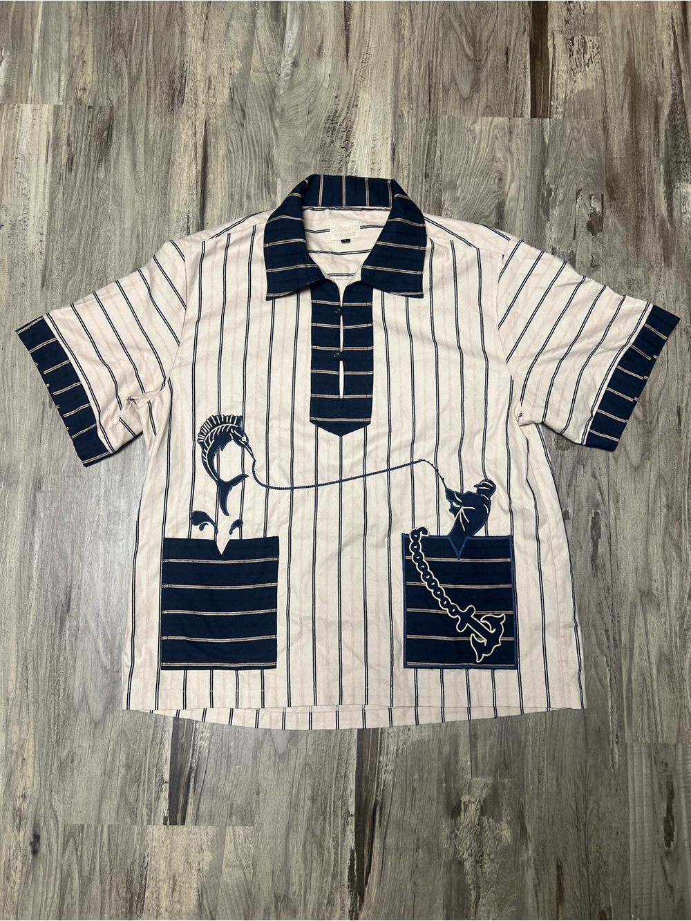 Tombolo "Stripe Tease" Pop-Over Cabana Shirt Fishing Marlin - Unisex S